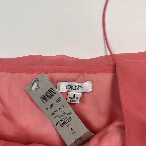 Vintage CACHE 100% Silk Ruffled Top Sz 8 Coral Pink Y2K Feminine Fairy Coquette - Picture 5 of 12